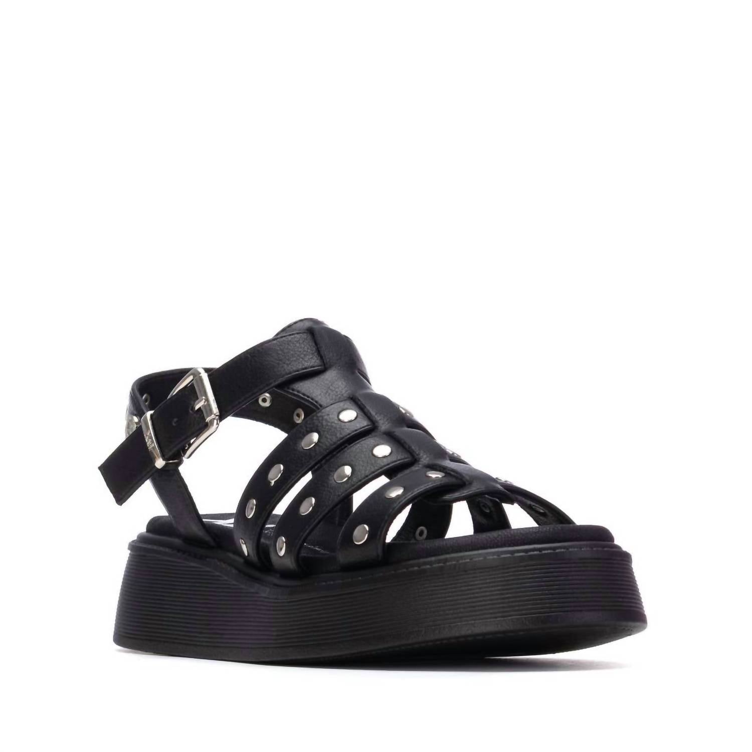Xti Women's Flat Studded Strap Sandals in black - women's sandal