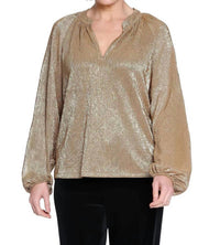 TRU LUXE Metallic Popover Top in gold - women's blouse