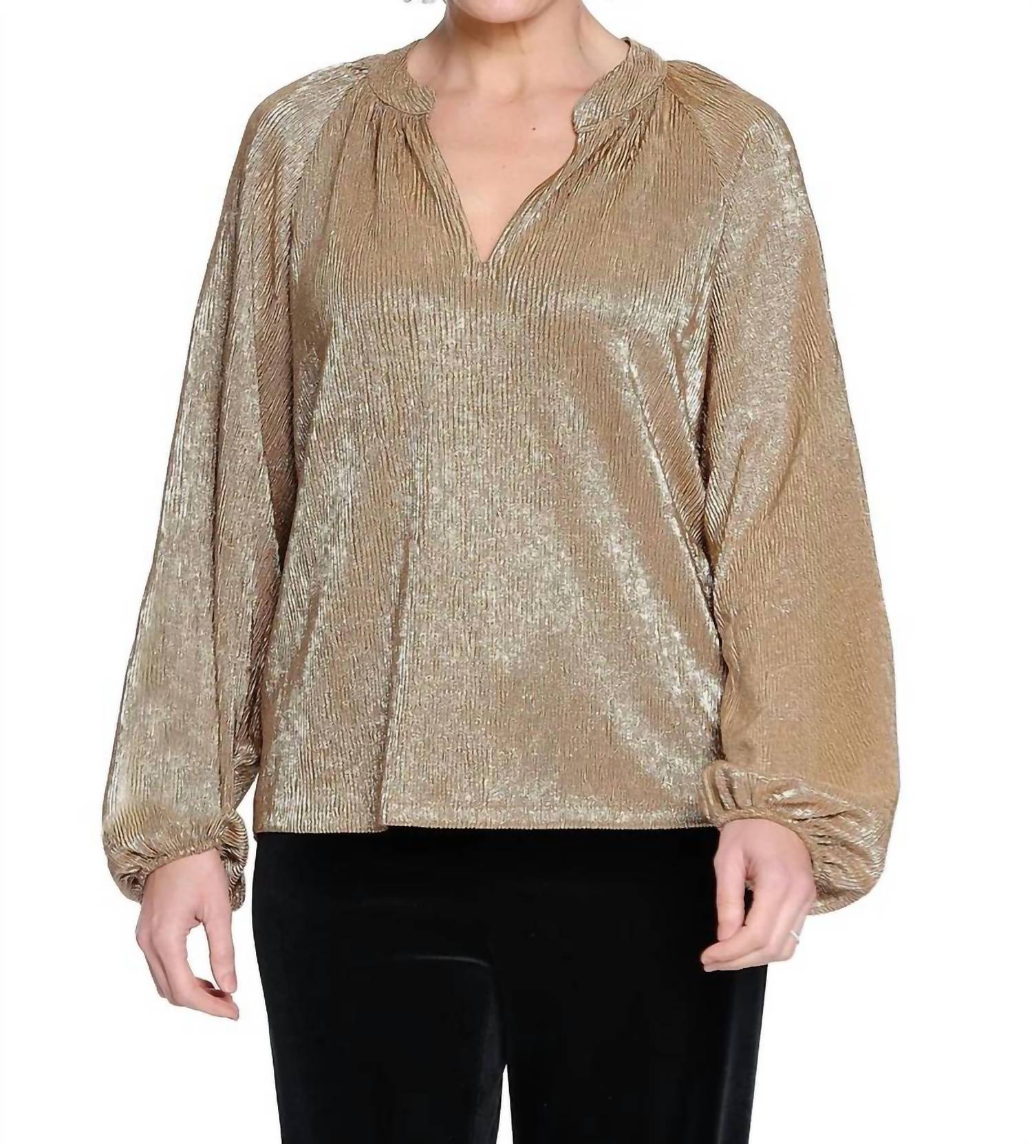 TRU LUXE Metallic Popover Top in gold - women's blouse