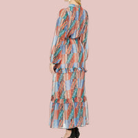 Joy Joy - Geo Stripe Ruffle Trim Column Dress