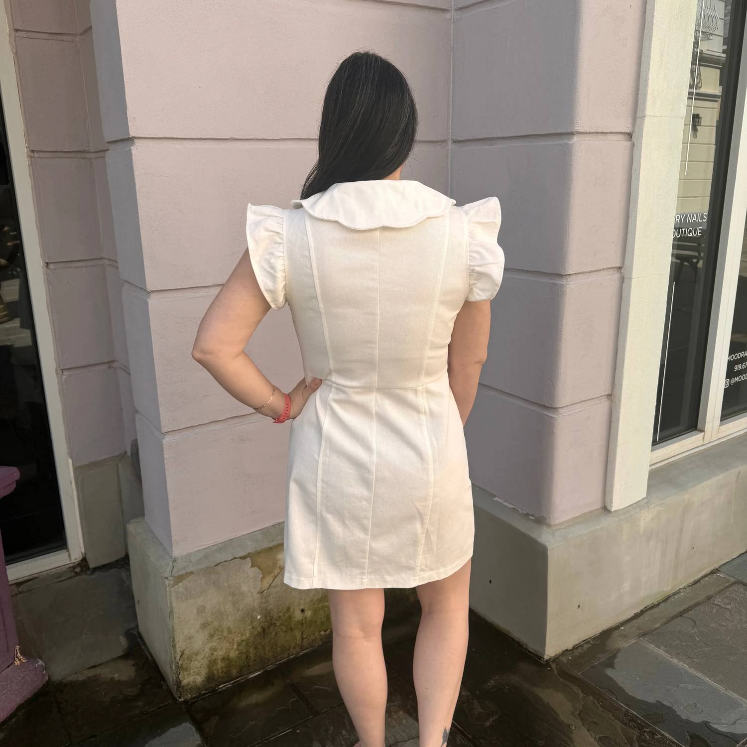 Voy - Scallop Collar Button Front Canvas Dress