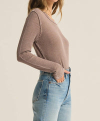 Z Supply Arlet Thermal Top in milkshake - women's long sleeve top - detail view