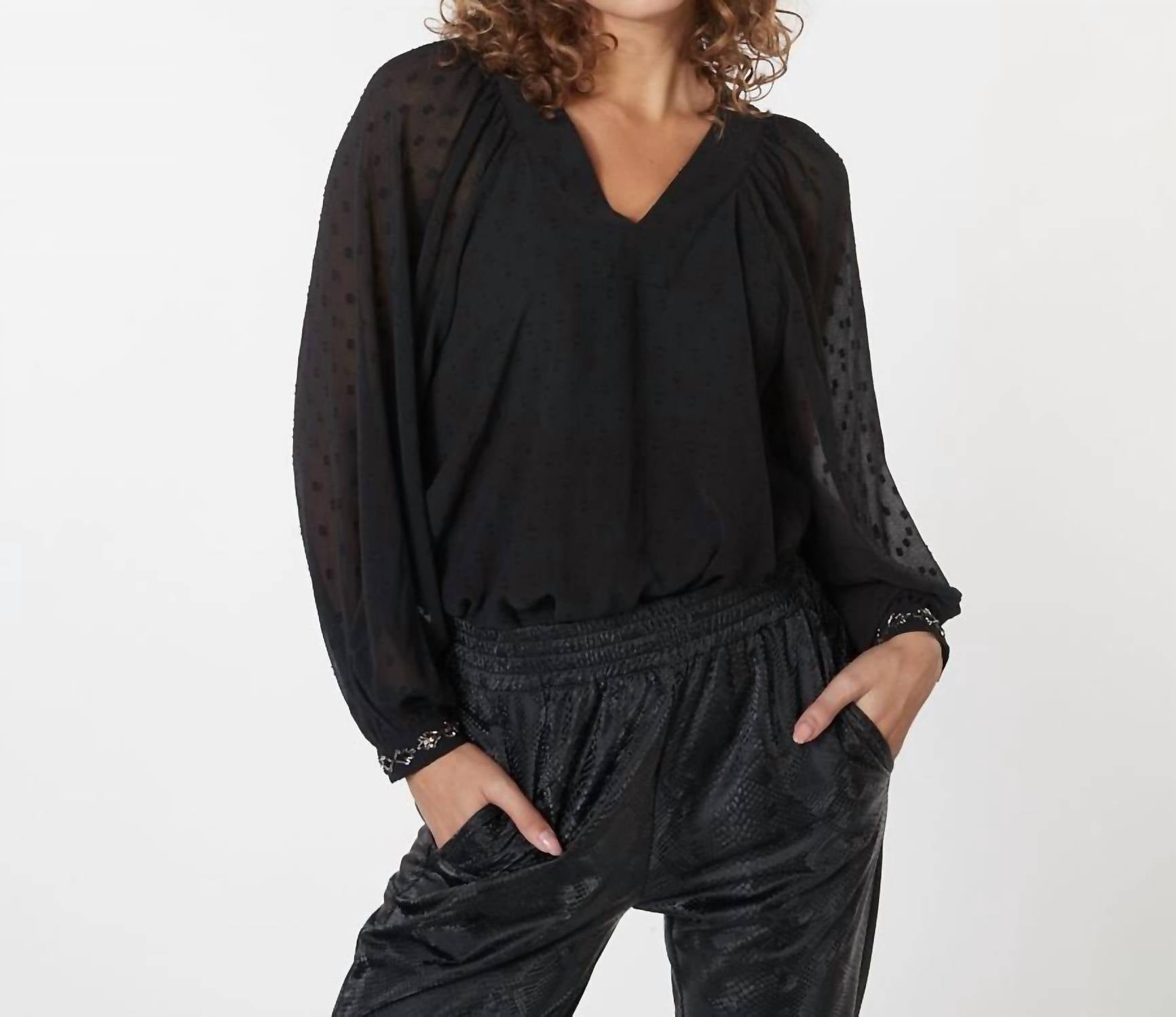 ESQUALO Marble beading Blouse in black - women's blouse