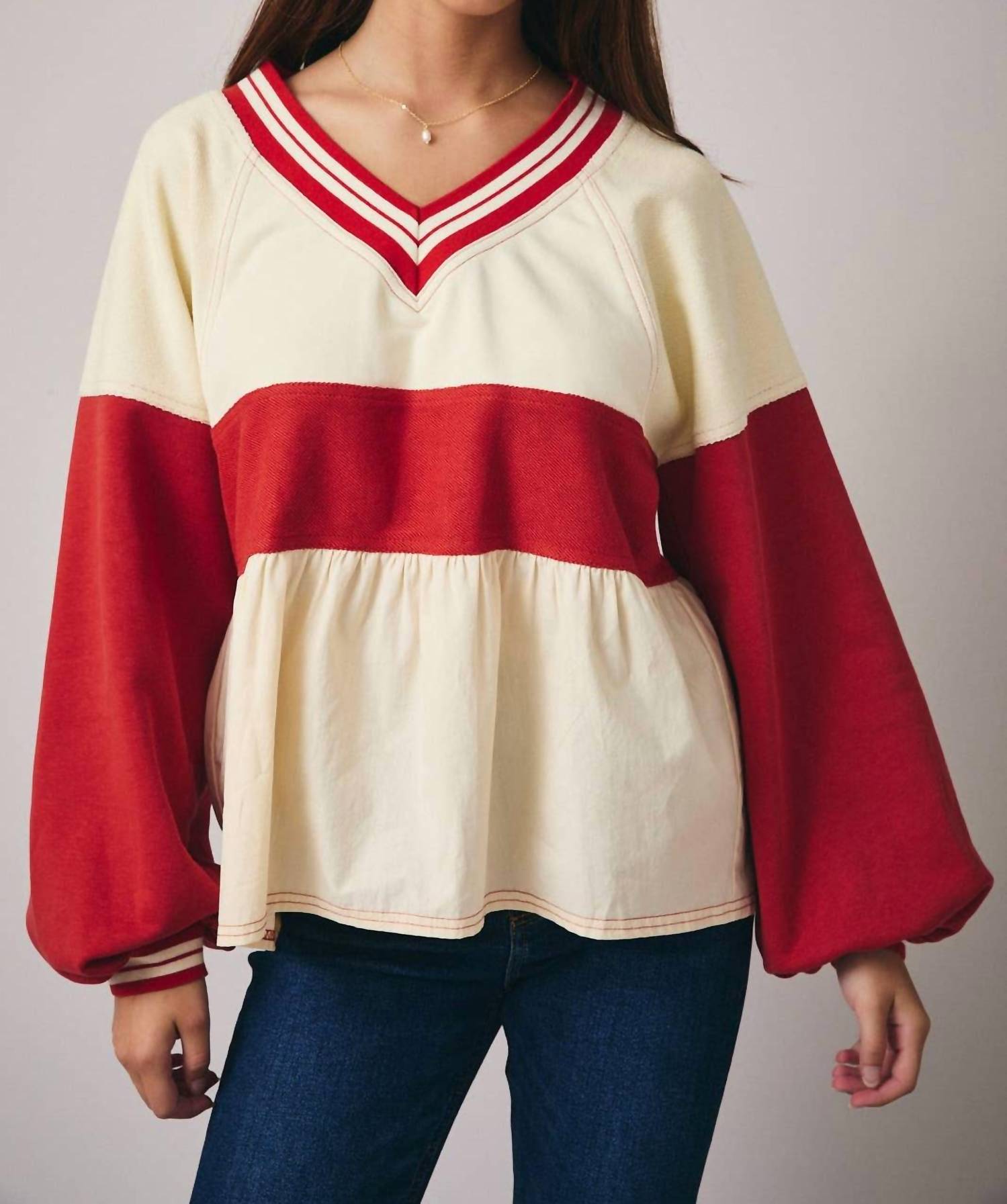 Sunday Edition - Colorblock V Neck Babydoll Top