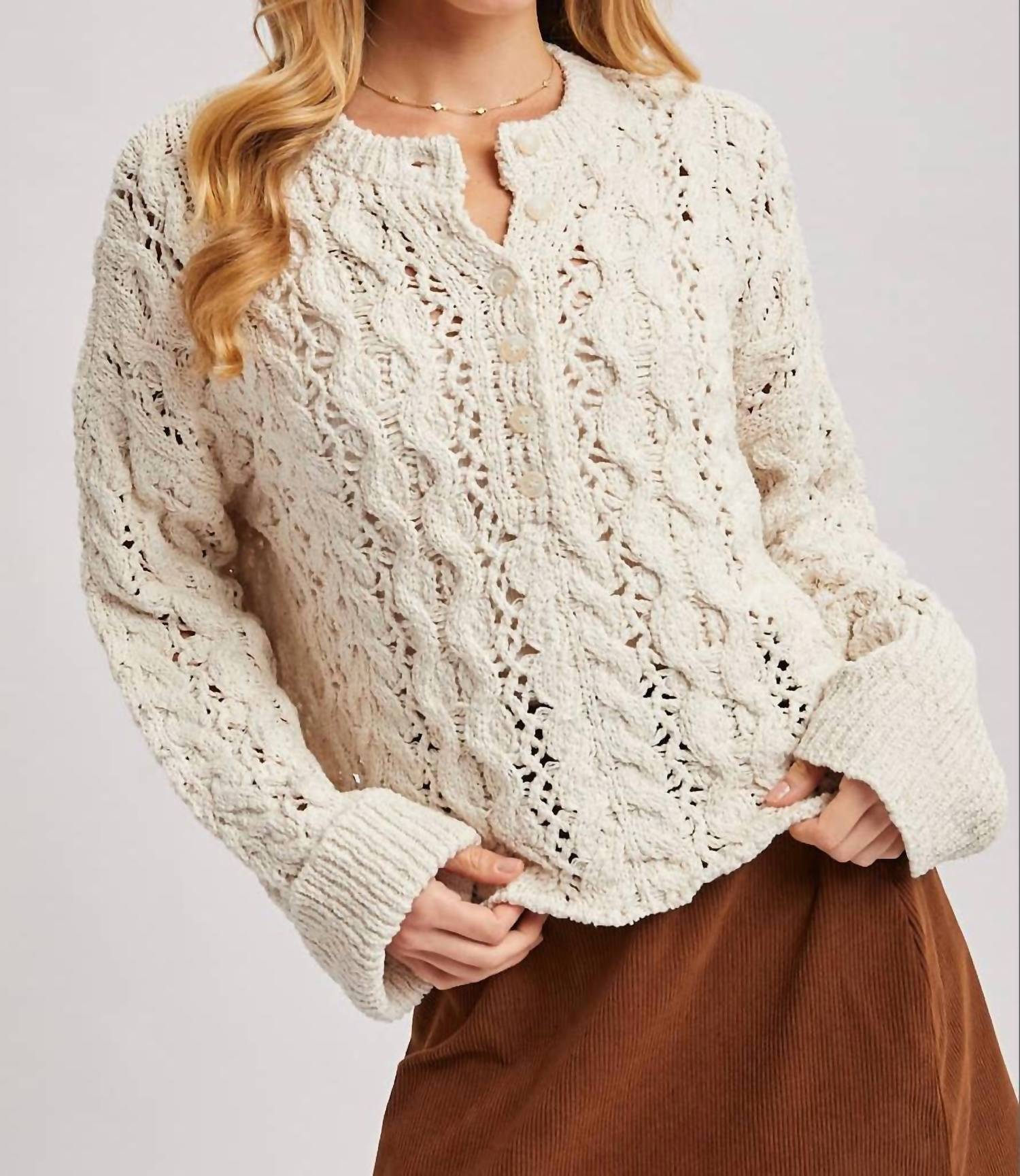 Bluivy - Half-button Down Open Knit Sweater