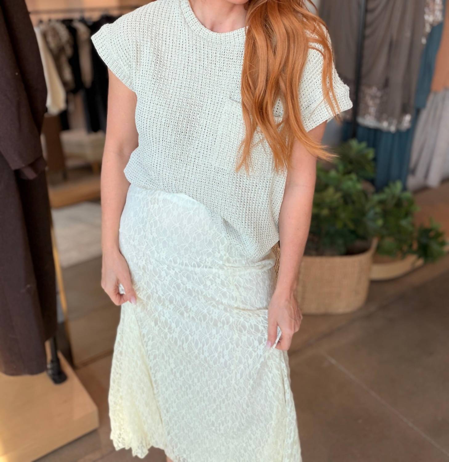 Sunday Edition Lace Maxi Skirt in cream - women's skirt - detail view