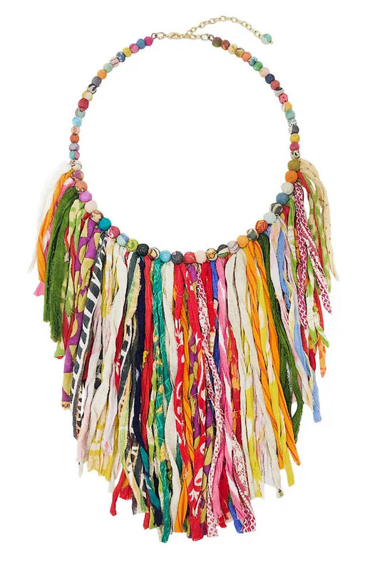 World Finds - Women's Fringe Curled Ribbon Necklace