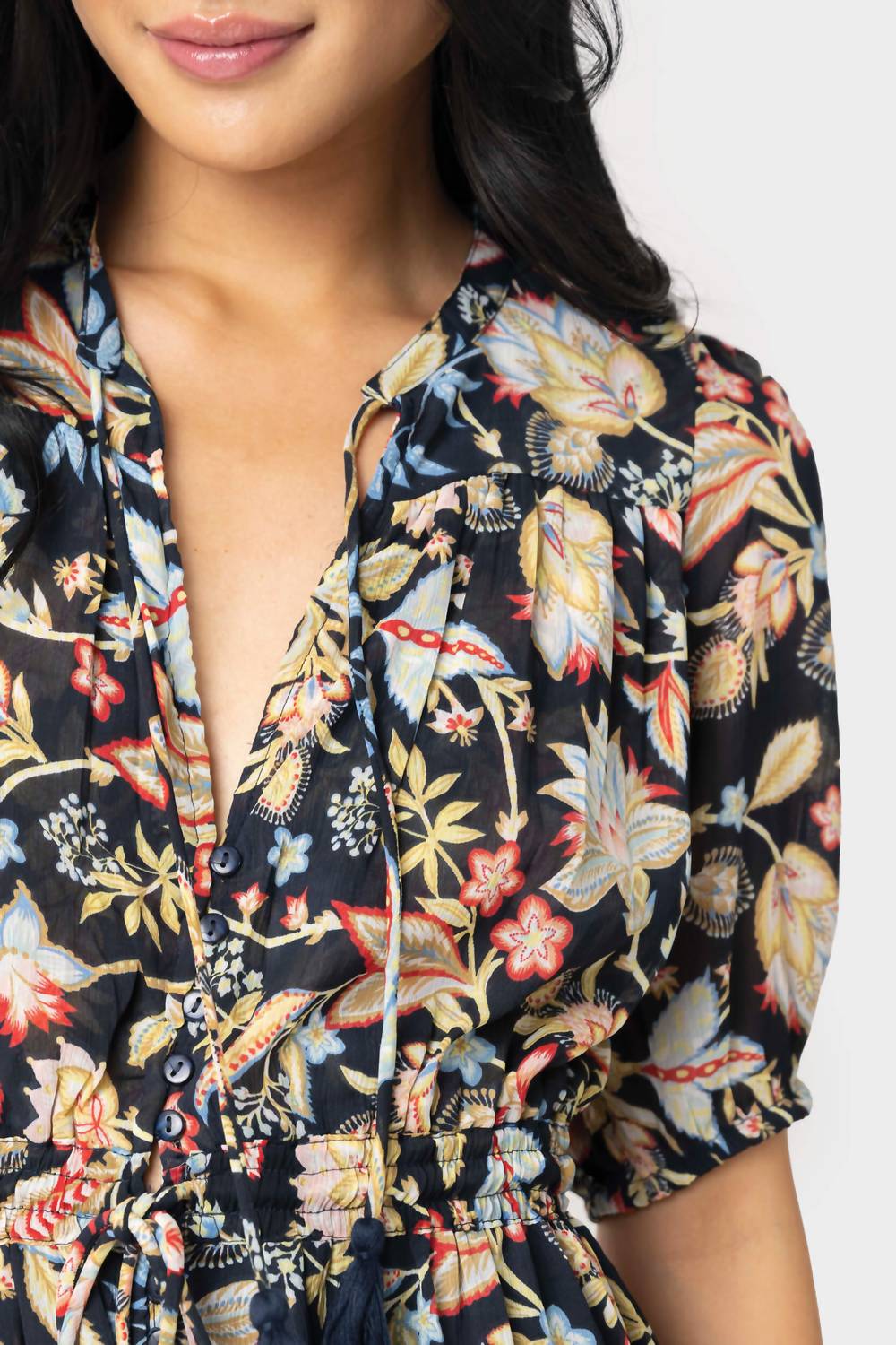 Elan - Short Sleeve Tiered Floral Midi Dress