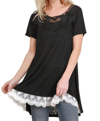 Umgee - Floral Crochet Lace Trim Tunic