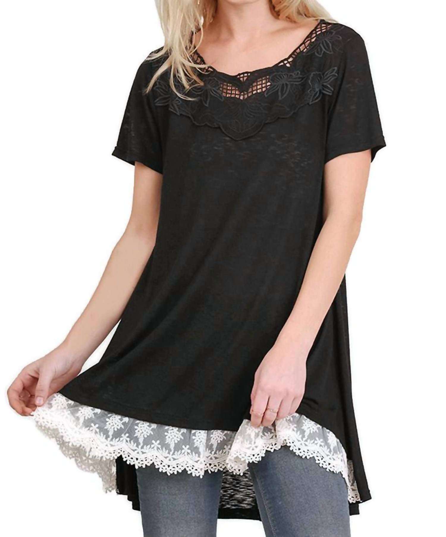 Umgee - Floral Crochet Lace Trim Tunic