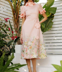 Eb Luxe - 3d Floral Short Sleeve Midi Dress