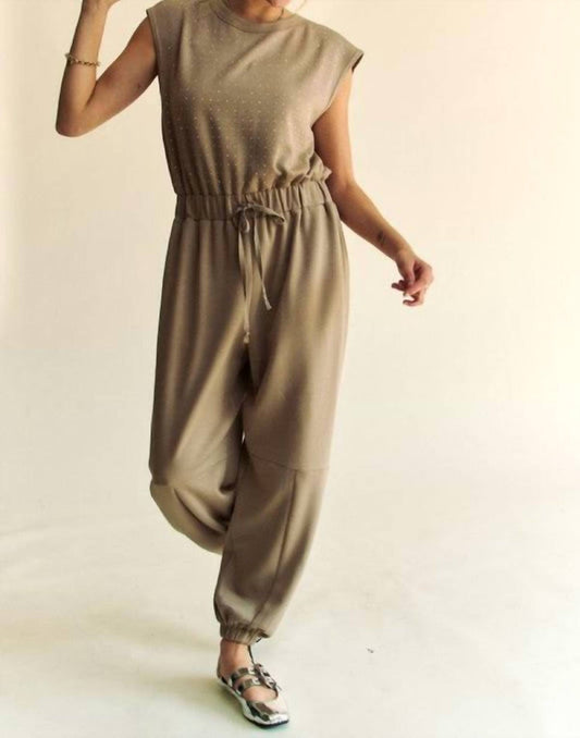 Davi & Dani - Crew Neck Rhinestone Jumpsuit