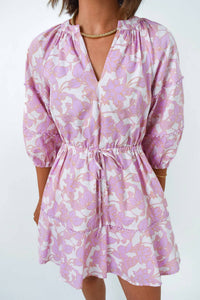 Sugarlips - Daney Floral Dabria Split Neck Mini Dress