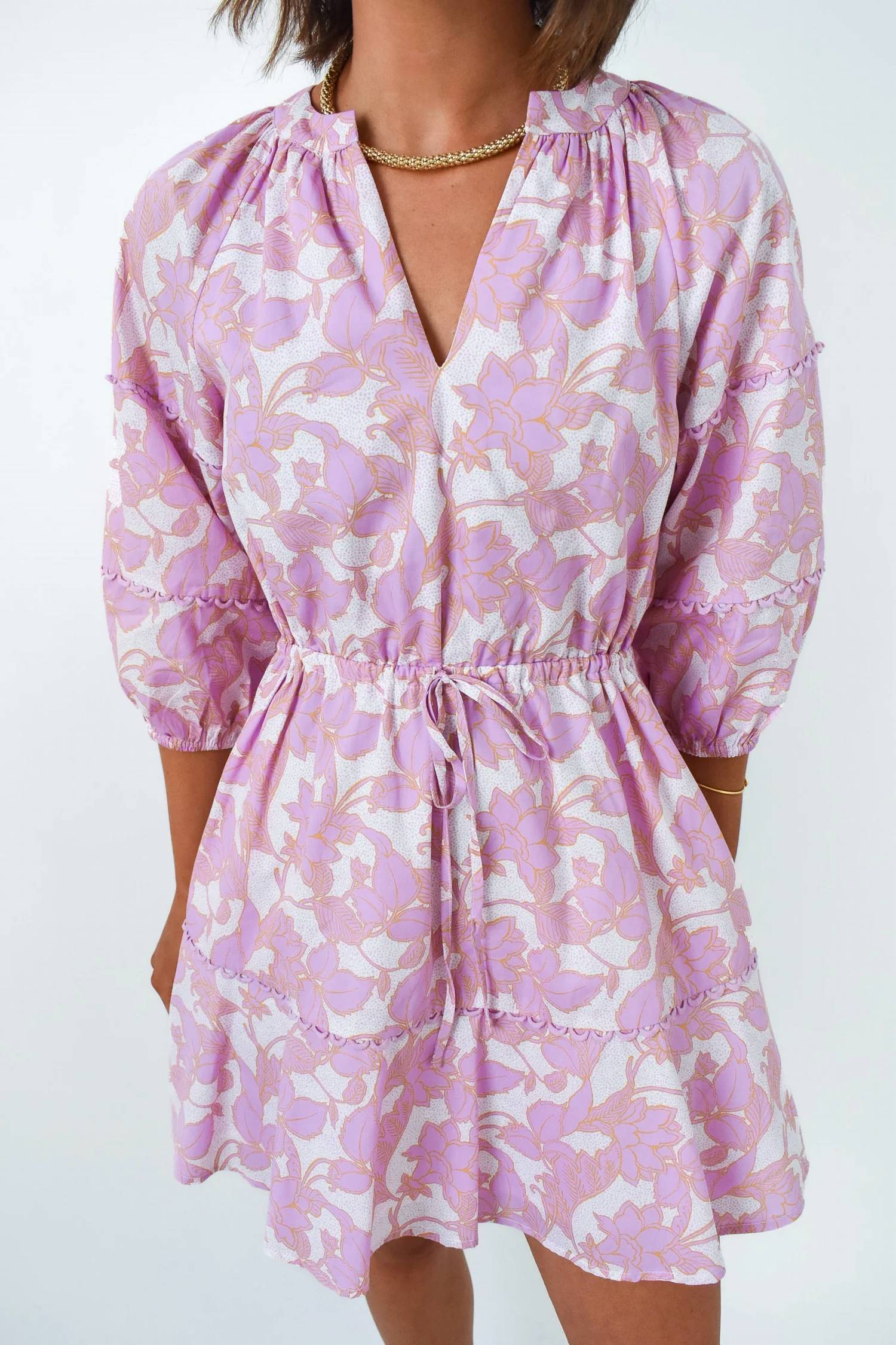 Sugarlips - Daney Floral Dabria Split Neck Mini Dress