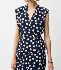 Joseph Ribkoff Georgette Dot Print Wrap Peplum Top with Buttons in midnight blue vanilla - women's tank top