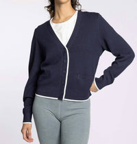Thread & Supply Jessie Button Front Cardigan in charcoal blue hoc winter - women's cardigan - detail view