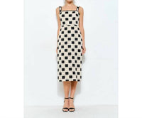 Ina Fashion - Sleeveless Square Lace Panel Midi Dress