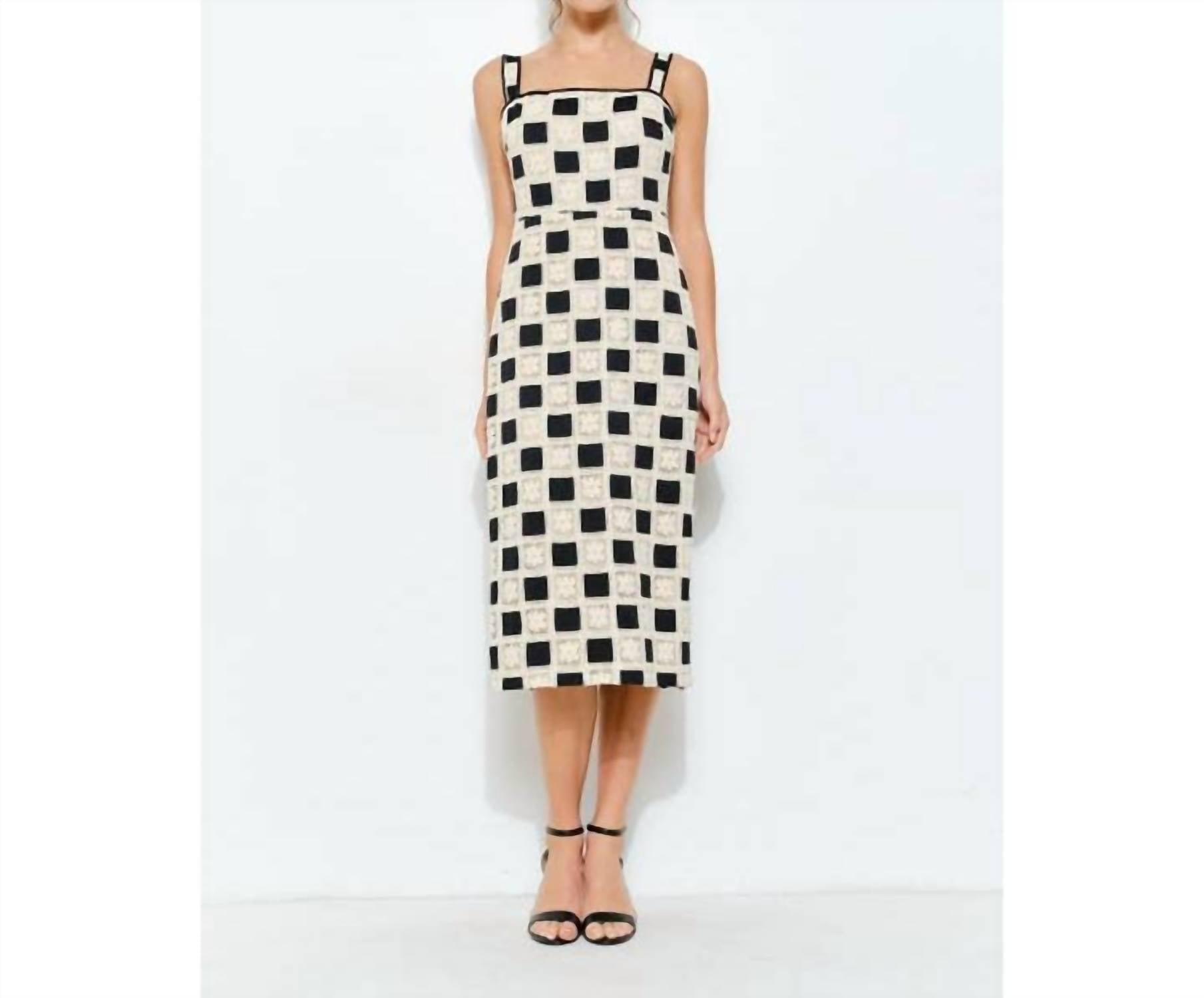 Ina Fashion - Sleeveless Square Lace Panel Midi Dress