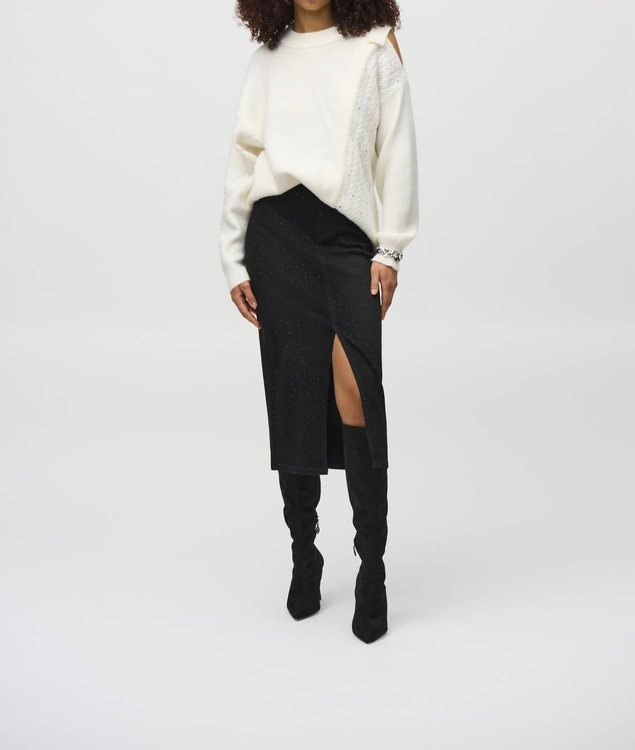 Joseph Ribkoff - Classic Denim Pencil Skirt With Rhinestones