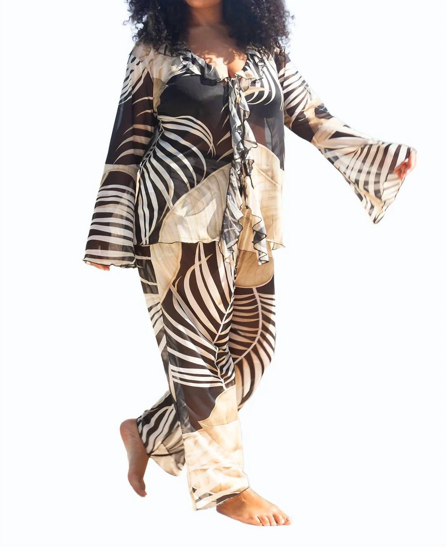 Fashion Szn Curve - Tonal Palm Print Ruffle Resort Top - Plus Size