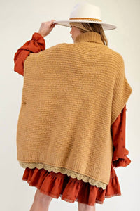 Little Secret Of Mine - Stuck On You Turtleneck Lace Bottom Knit Poncho