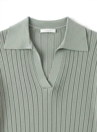 SABLYN Women's Mirabelle Crop Polo in eucalyptus - women's blouse - detail view