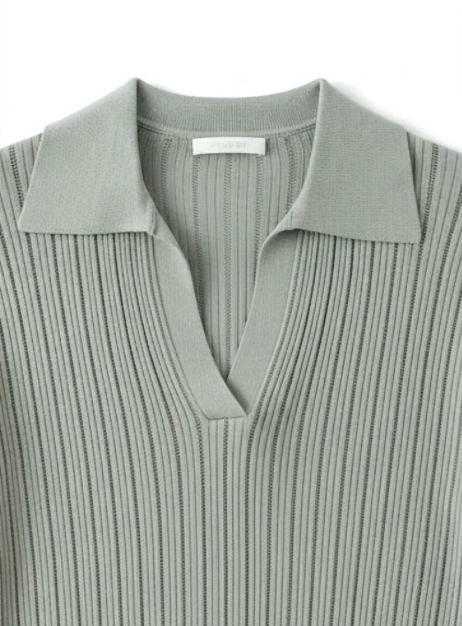 SABLYN Women's Mirabelle Crop Polo in eucalyptus - women's blouse - detail view