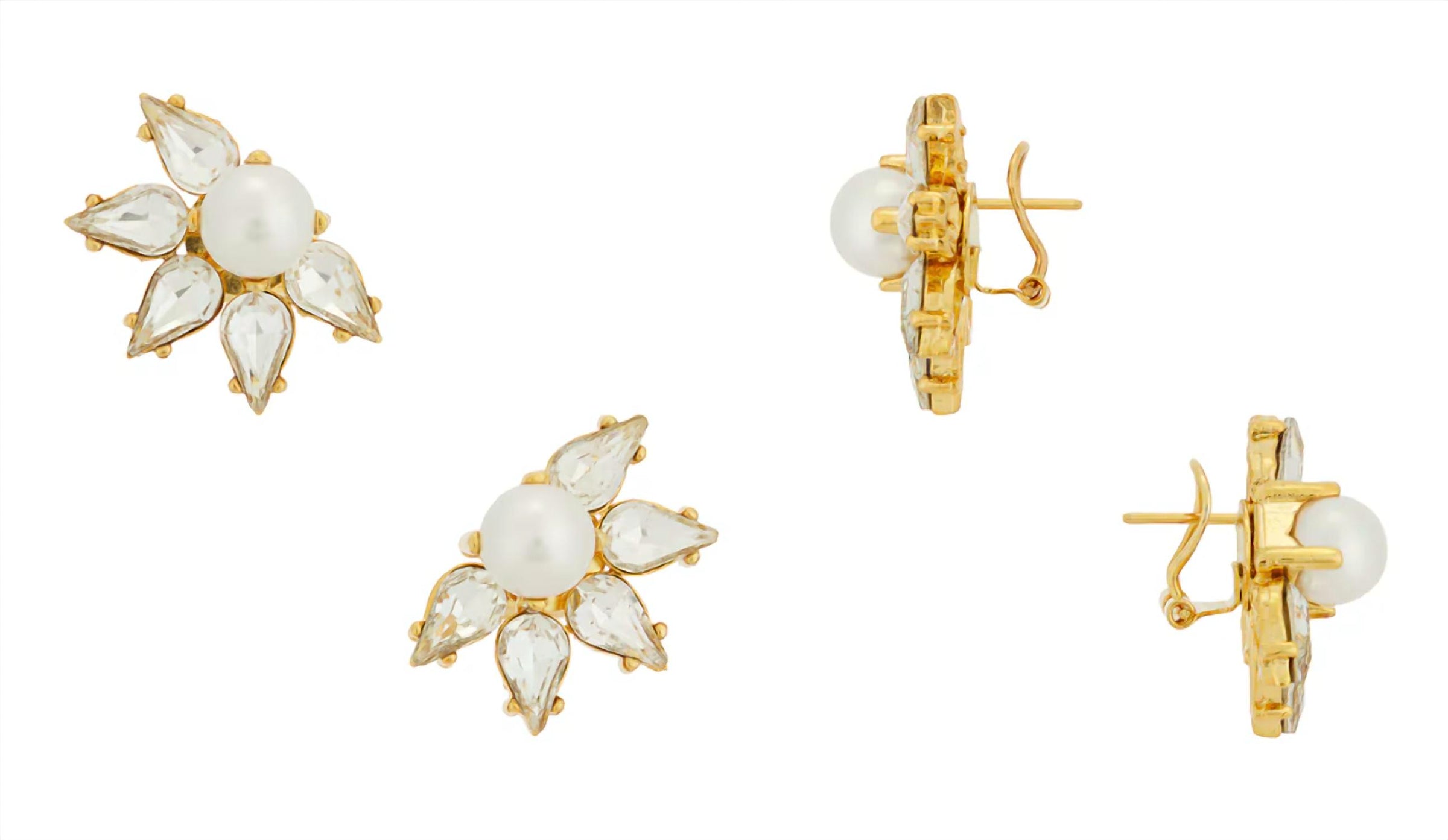 Anton Heunis Flower Motif Crystal/Pearl Omega Clasp Earring in cream crystal gold - women's jewelry