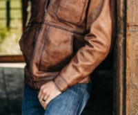Madison Creek Outfitters Chore Leather Coat in tobacco - men's jacket - detail view