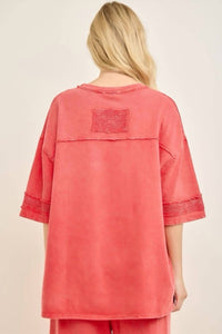 J.Her - Mineral Washed Mesh Star Patched Top