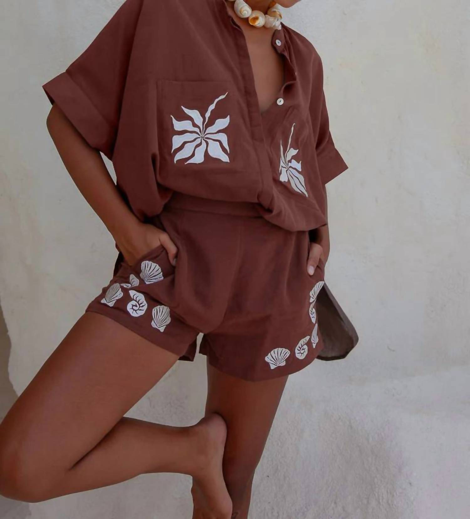 Palm Collective Elise High Rise Shorts in brown - women's shorts