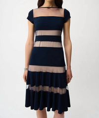 Joseph Ribkoff - Silky Knit Fit and Flare Dress with Mesh Inserts