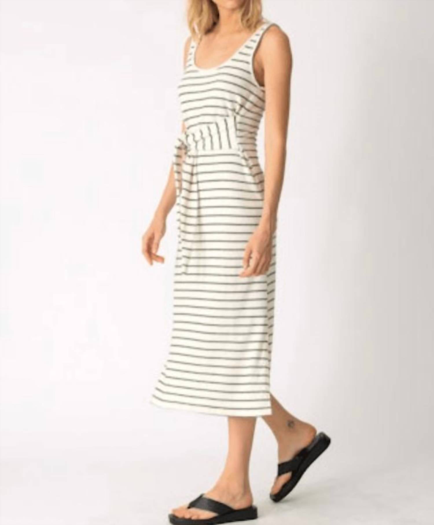 Electric & Rose - Camron Stripe Tie Waist Terry Cloth Midi Dress
