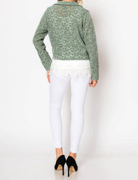 Origami Lace & Sequin Crushed Velvet Crop Jacket in green - women's jacket - detail view