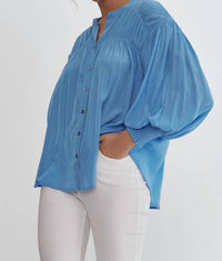 Entro - Sara Pleated Detail Long Sleeve Button Up Blouse