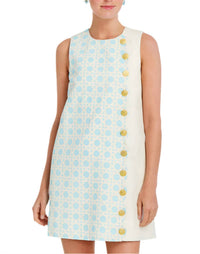 Mestiza New York Scallop Mini Dress in blue and ivory - women's dress - detail view
