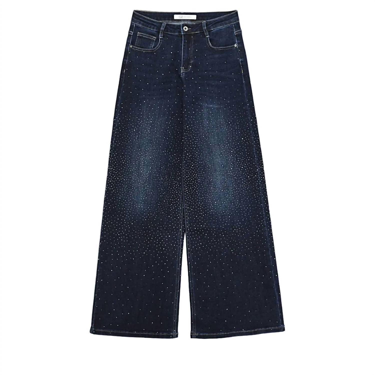 Q2 - Wide Leg Denim Jeans With Rhinestone Details