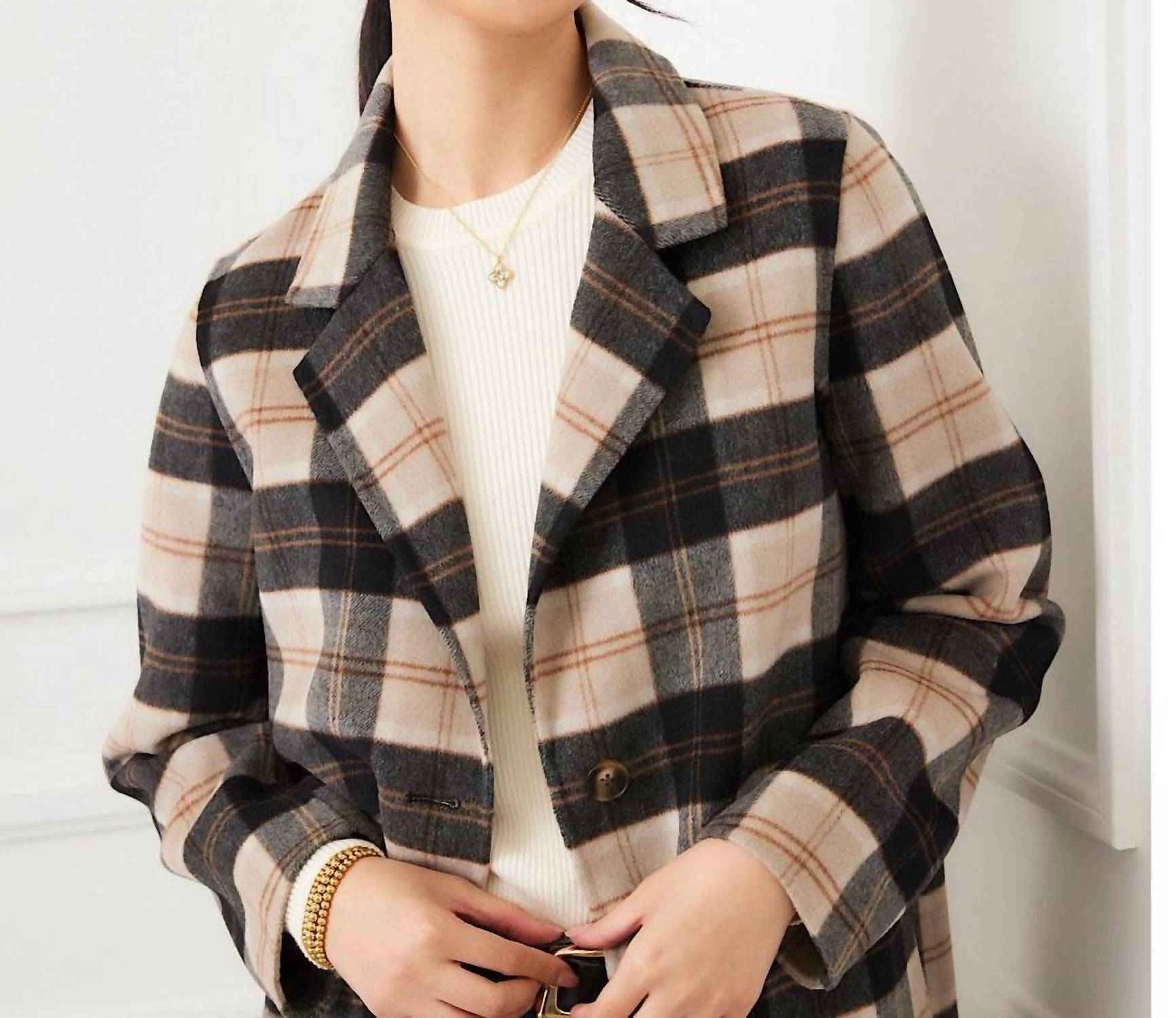Karen Kane Oversized Brushed Blazer in plaid - women's jacket - view 6
