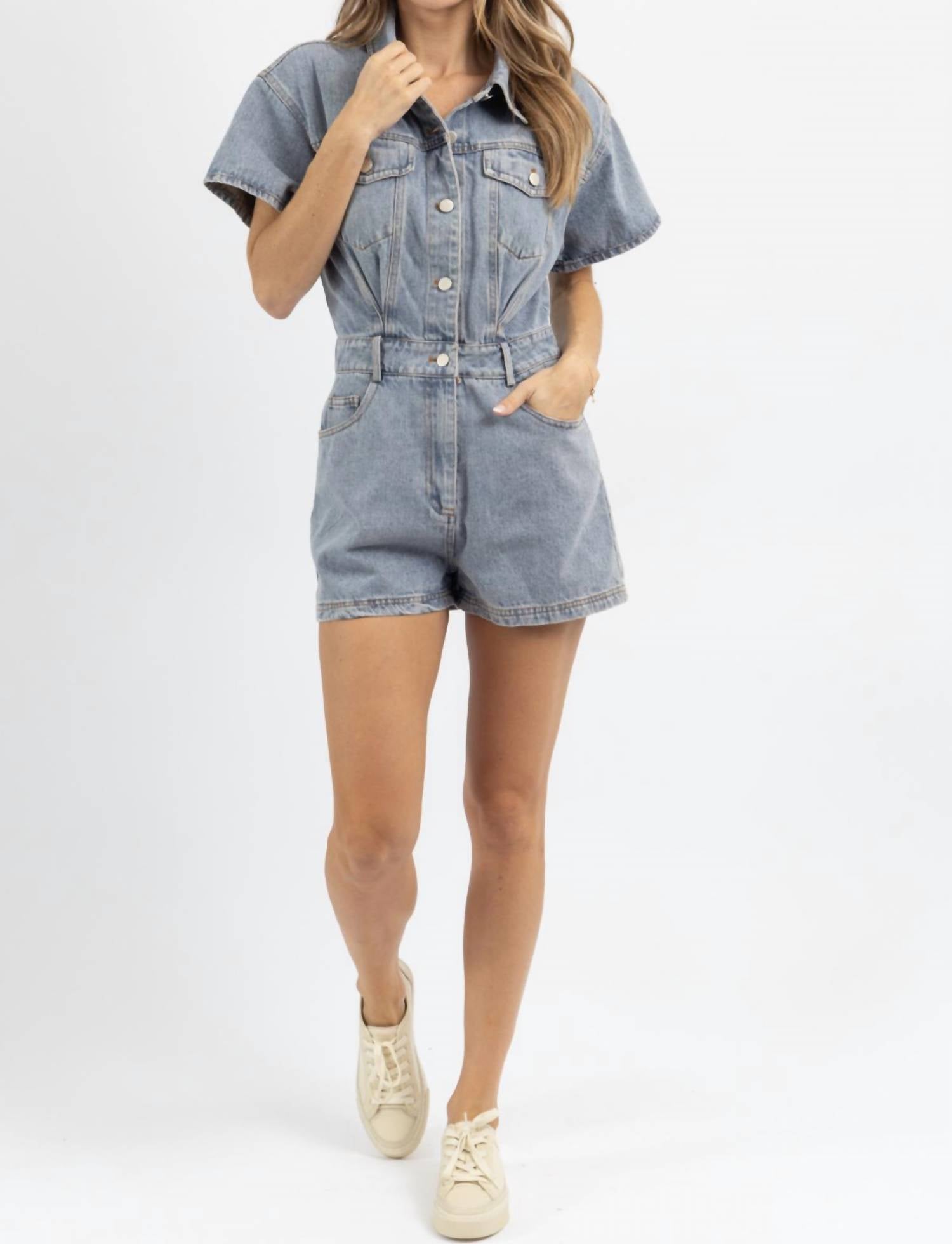Le Lis - Short Sleeve Denim Romper