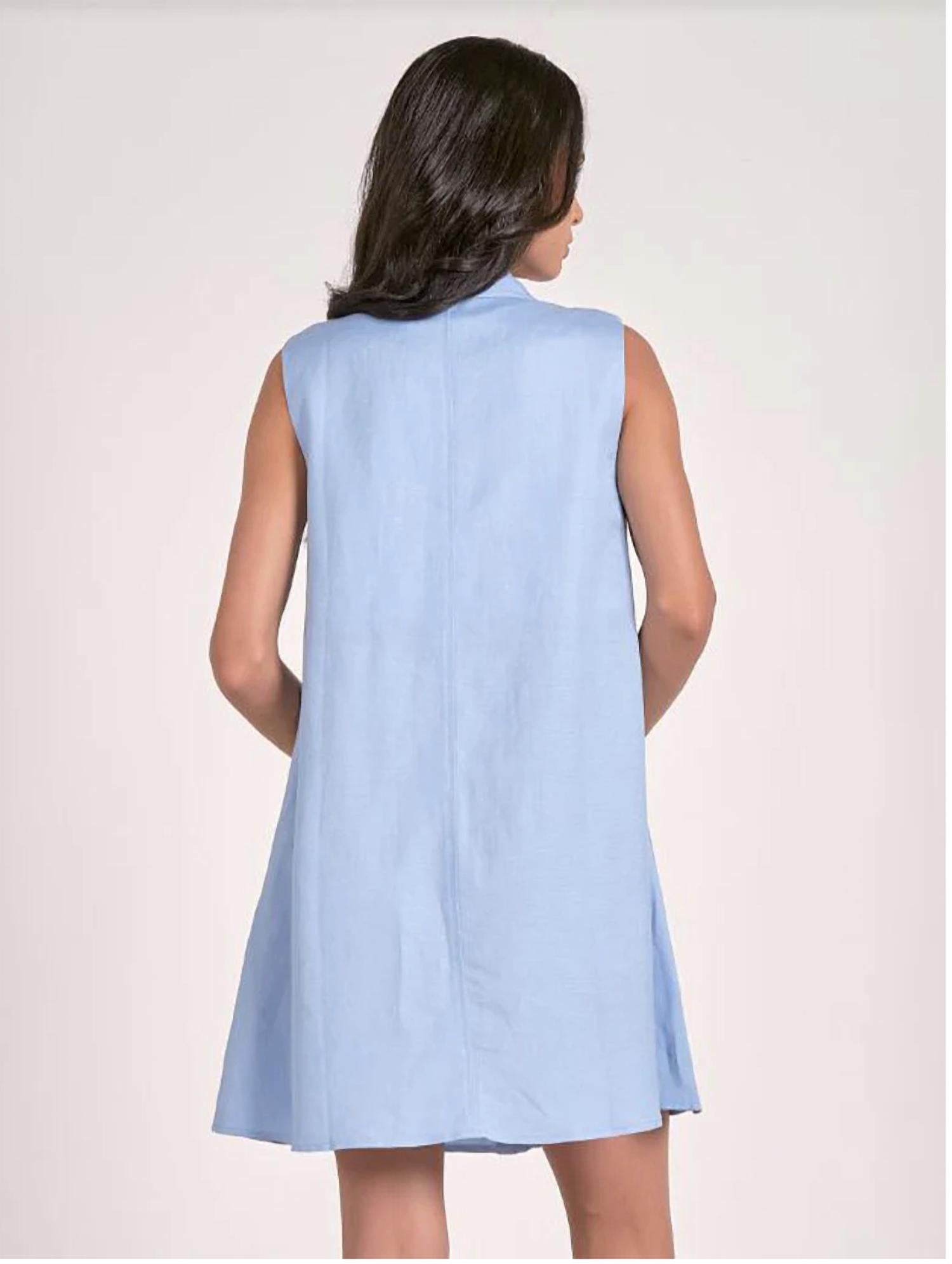 ELAN Collared Button Up Dress in blue - women's dress - alternate view
