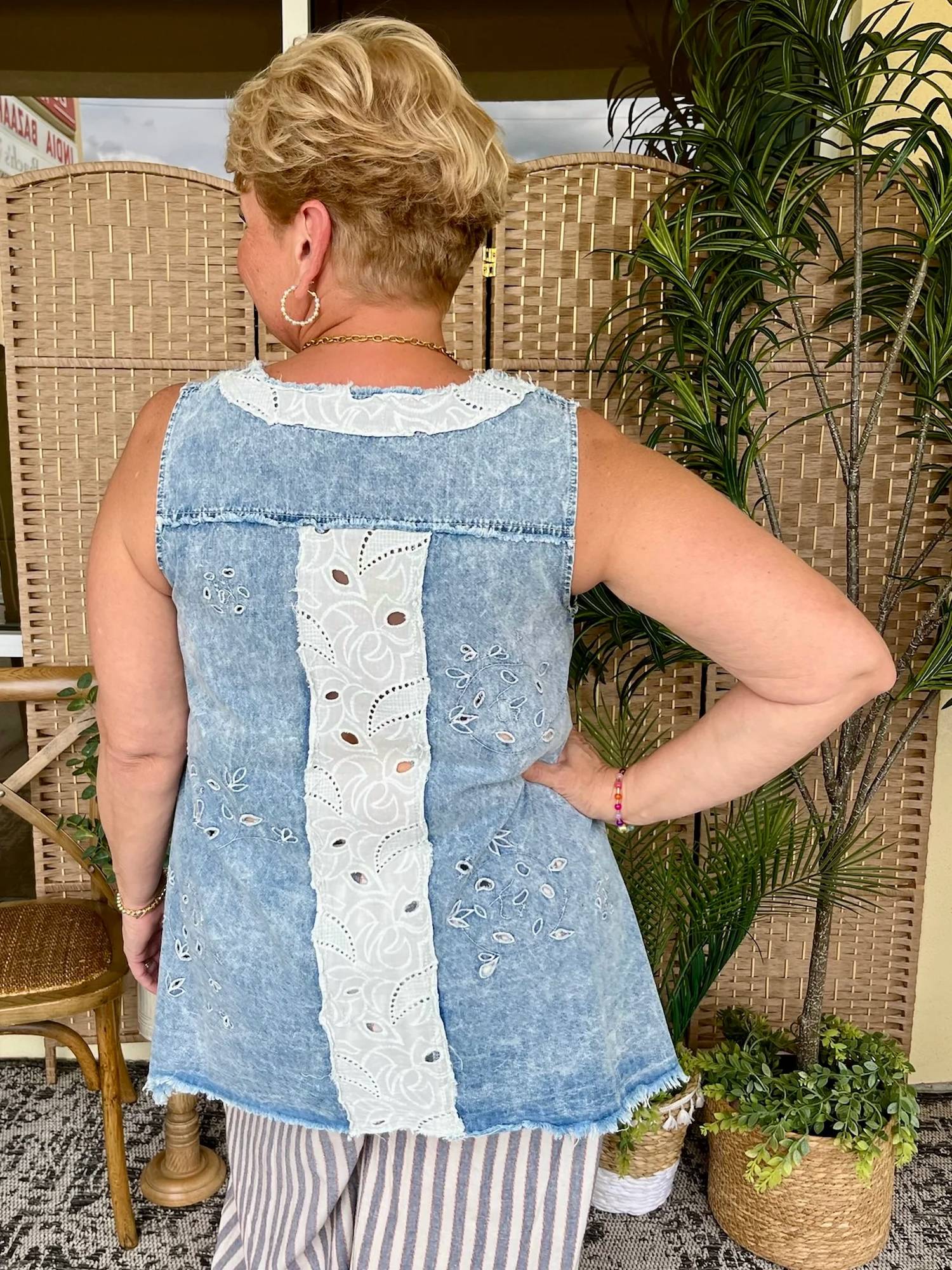 Pol - Go With The Flow Chambray Oversized Tank Top