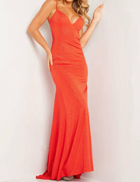 JOVANI V Neckline Beaded Dress in orange - women's dress