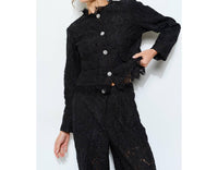 Ina Fashion - Lace Fringe Trim Pearl Button Cropped Jacket