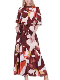 Jade Melody Tam Pleated Neck Maxi Dress in harvest rhythm - women's dress - detail view