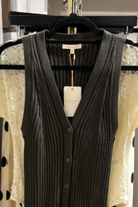 SKIES ARE BLUE Women's Sleeveless Button Down Sweater Vest in olive tree - women's jacket - detail view