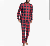 Nautica Men's Long Sleeve Crew Tee And Jogger Waffle Knit Plaid Pajama Pant Set in red - men's item