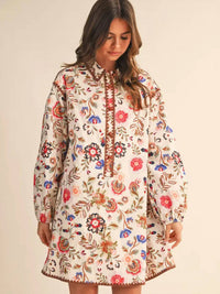 &Merci - Exclusive Print Blanket Stitch Buttoned Mini Dress