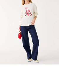 Lilly Pulitzer Ballad Cotton Sweatshirt in coconut festive frocks embellishment - women's top - detail view