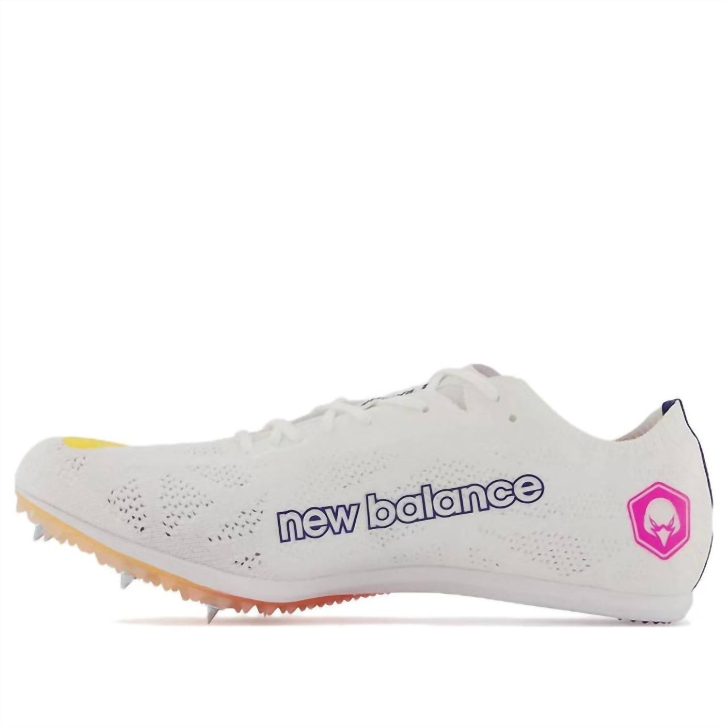 New Balance Women's Track Spike Shoes in white orange purple - women's shoe - detail view