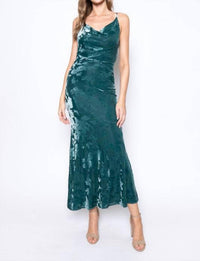 Fore Collection Autumn Burn Out Velvet Maxi Bias Cut Mesh Cowl Neck Dress in teal - women's dress